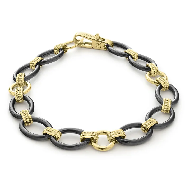 Meridian 18K Gold and Black Ceramic Link Bracelet 10mm LAGOS Bracelets Meridian 18K Gold and Black Ceramic Link Bracelet 10mm LAGOS Bracelets