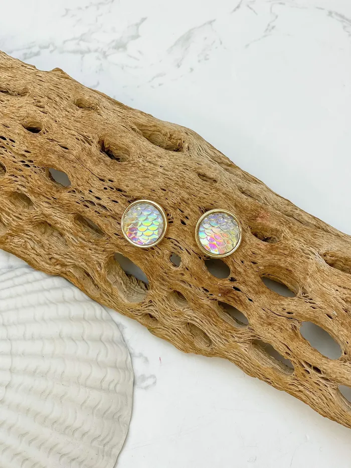 Mermaid Scale Statement Stud Earrings White Prep Obsessed VP Earrings