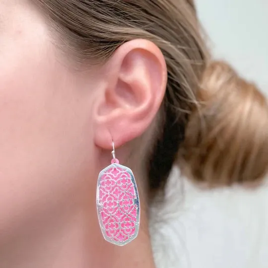 Metal Acrylic Quatrefoil Dangle Earrings Pink Prep Obsessed VP Earrings