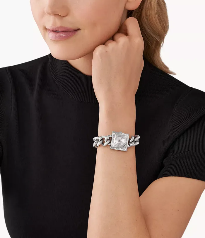 Michael Kors MK Chain Lock Ladies ThreeHand Stainless Steel Watch Michael Kors Bracelets