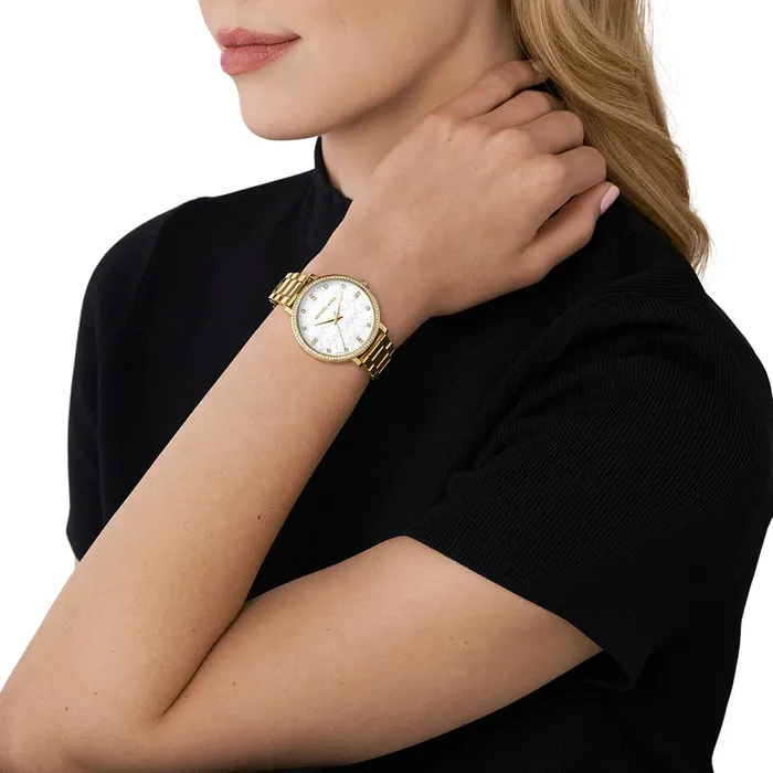 Michael Kors Rings Michael Kors Pyper Ladies White Dial Gold Tone Watch