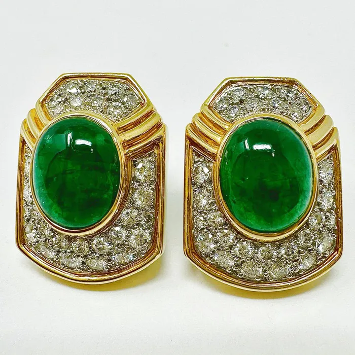 Montreaux Earrings Montreaux 18K Gold and Platinum Clipon Earrings with Emeralds Diamonds