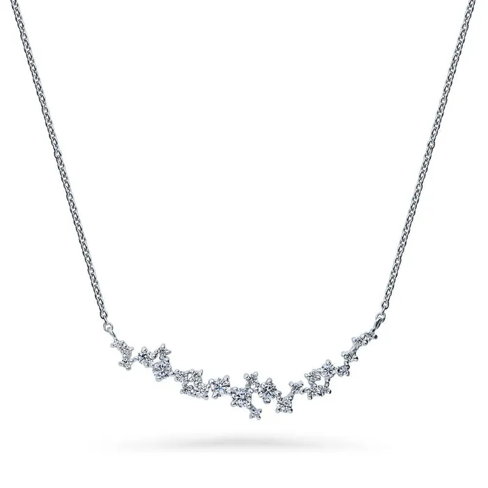 Necklaces BERRICLE Cluster Bar CZ Necklace in Sterling Silver