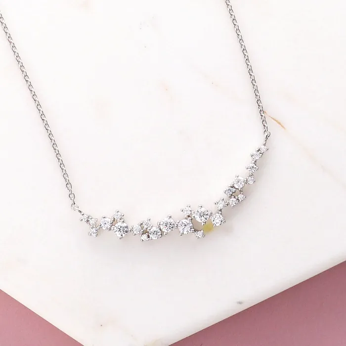 Necklaces BERRICLE Cluster Bar CZ Necklace in Sterling Silver