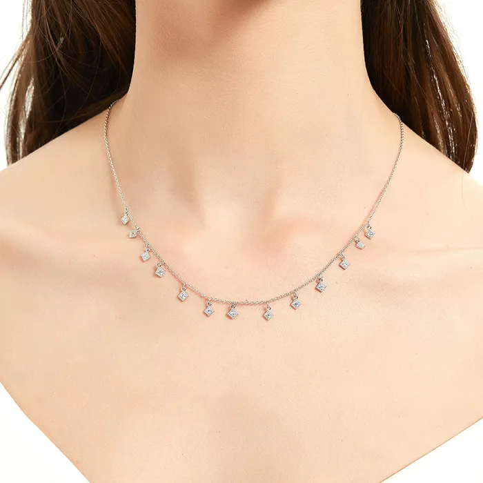 Necklaces BERRICLE Milgrain CZ Station Necklace in Sterling Silver