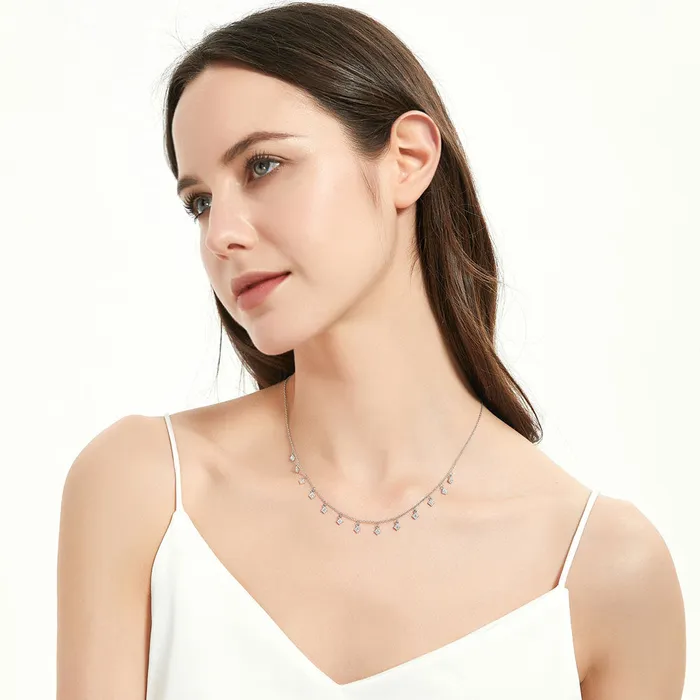 Necklaces BERRICLE Milgrain CZ Station Necklace in Sterling Silver