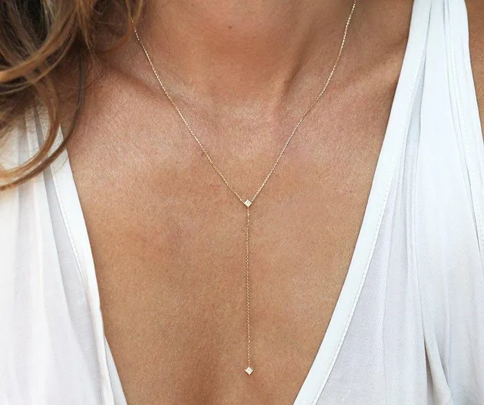 Necklaces Capucinne Delicate PrincessCut Diamond Lariat Necklace