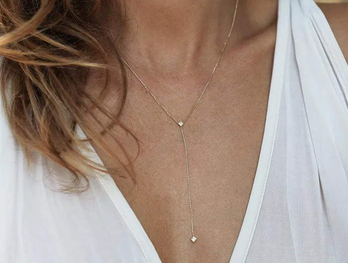 Necklaces Capucinne Delicate PrincessCut Diamond Lariat Necklace