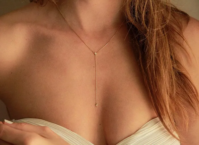 Necklaces Capucinne Delicate PrincessCut Diamond Lariat Necklace