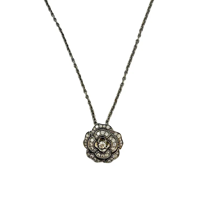 Necklaces Chanel Chanel Bouton de Camelia 18K White Gold and Dimaond Pendant Necklace Necklaces Chanel Chanel Bouton de Camelia 18K White Gold and Dimaond Pendant Necklace