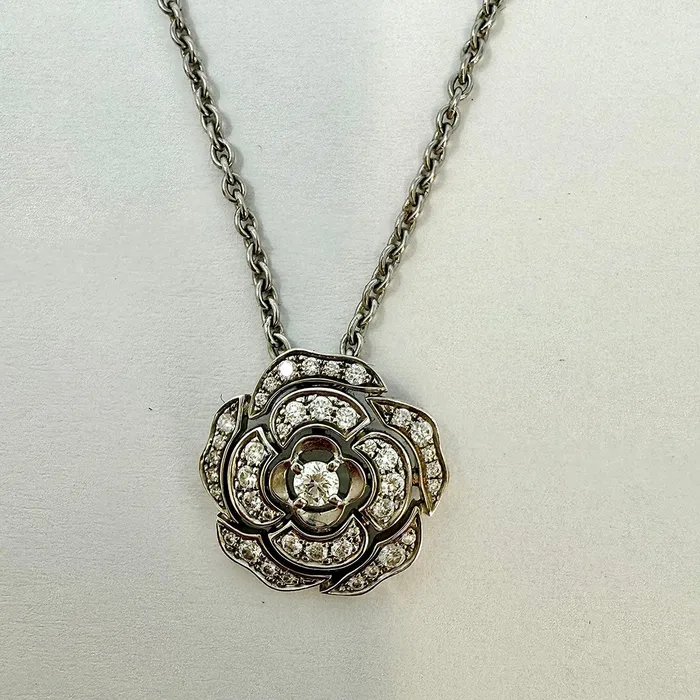 Necklaces Chanel Chanel Bouton de Camelia 18K White Gold and Dimaond Pendant Necklace