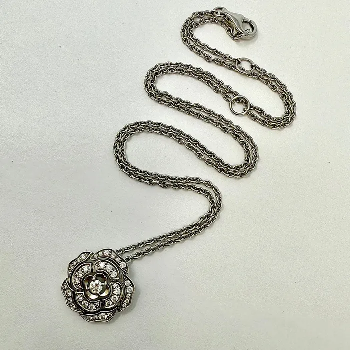 Necklaces Chanel Chanel Bouton de Camelia 18K White Gold and Dimaond Pendant Necklace