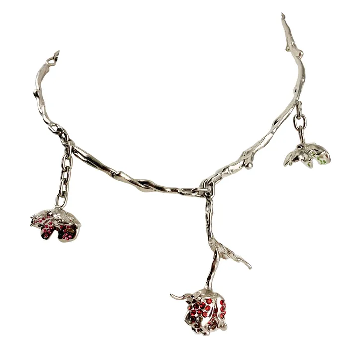 Necklaces Marni Rose Bud CrystalEmbellished Necklace in Silver Marni