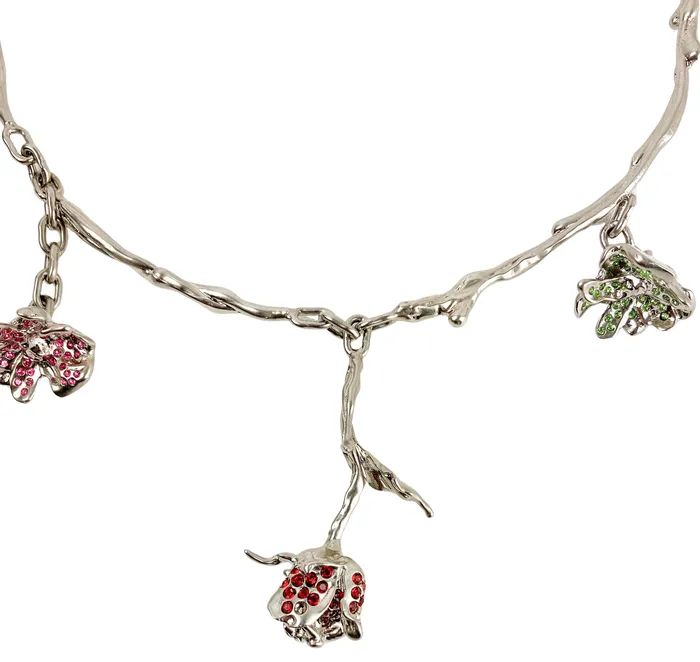 Necklaces Marni Rose Bud CrystalEmbellished Necklace in Silver Marni