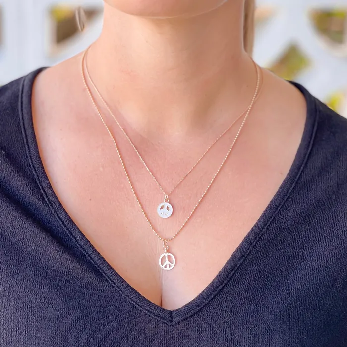 Necklaces Prep Obsessed PR Layered Peace Sign Chain Necklace White