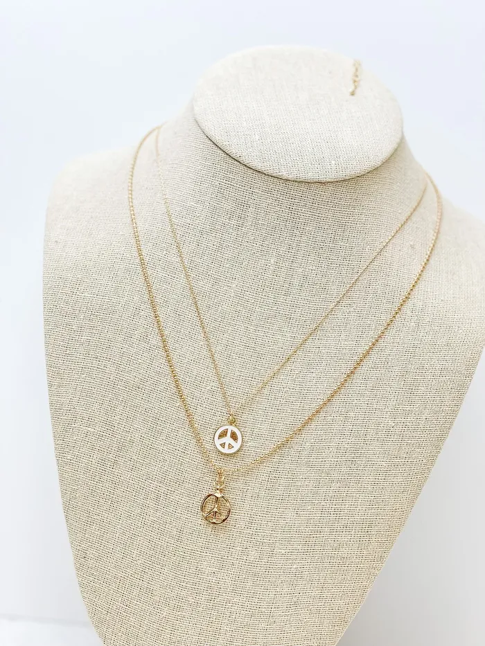 Necklaces Prep Obsessed PR Layered Peace Sign Chain Necklace White