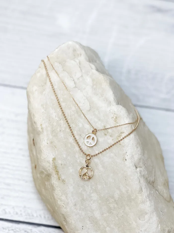 Necklaces Prep Obsessed PR Layered Peace Sign Chain Necklace White