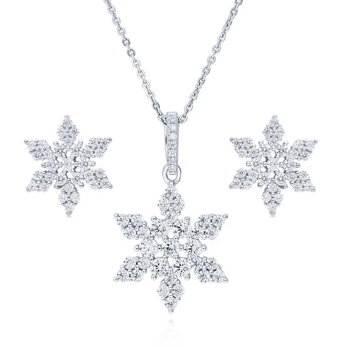 Necklaces Snowflake CZ Necklace and Earrings in Sterling Silver BERRICLE