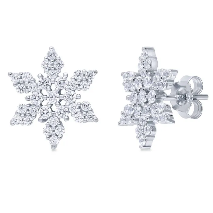 Necklaces Snowflake CZ Necklace and Earrings in Sterling Silver BERRICLE