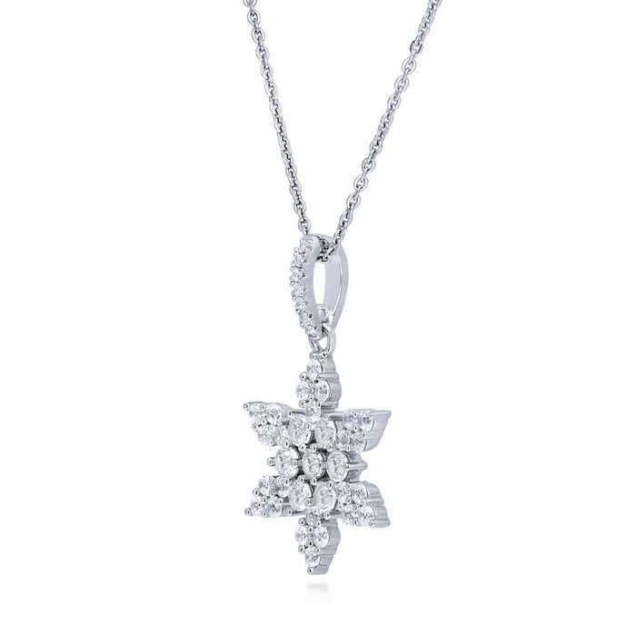 Necklaces Snowflake CZ Necklace and Earrings in Sterling Silver BERRICLE