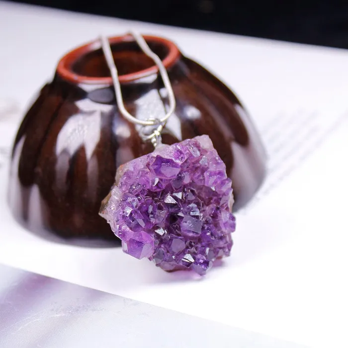 Necklaces wickedafstore Raw Amethyst Cluster Necklace
