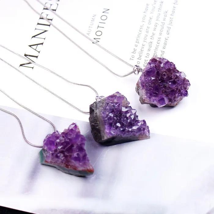 Necklaces wickedafstore Raw Amethyst Cluster Necklace