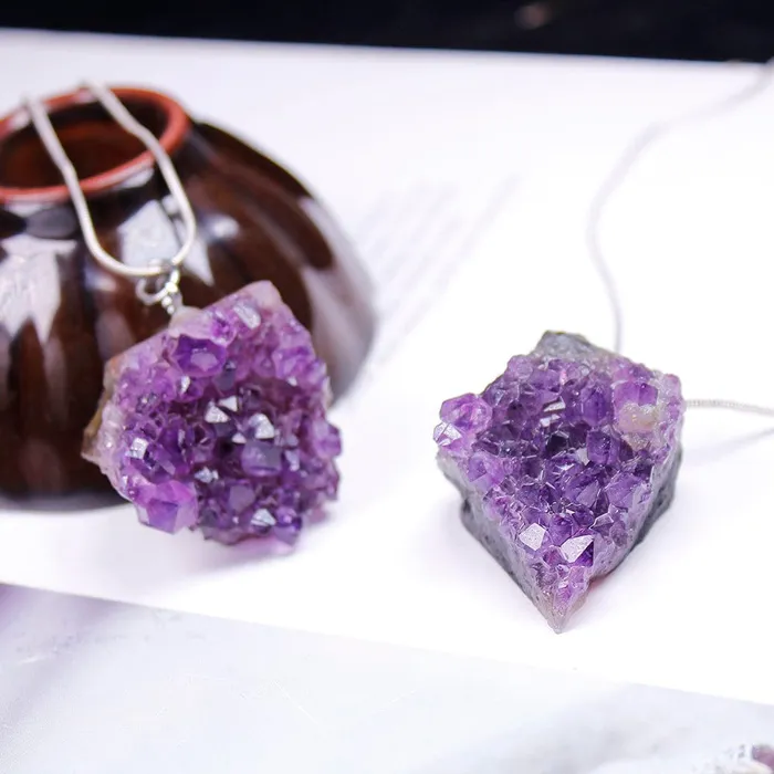 Necklaces wickedafstore Raw Amethyst Cluster Necklace
