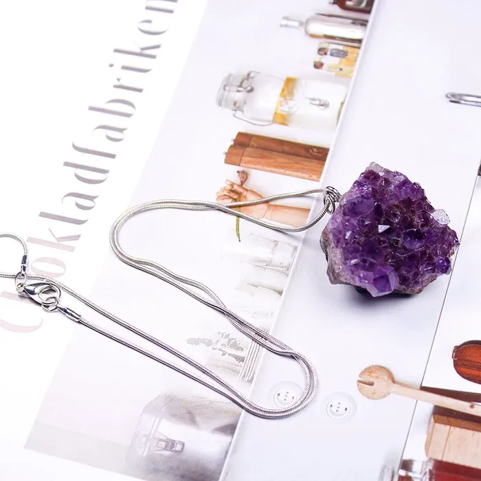 Necklaces wickedafstore Raw Amethyst Cluster Necklace