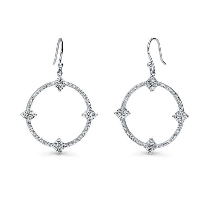 Open Circle Flower CZ Fish Hook Earrings in Sterling Silver BERRICLE Earrings