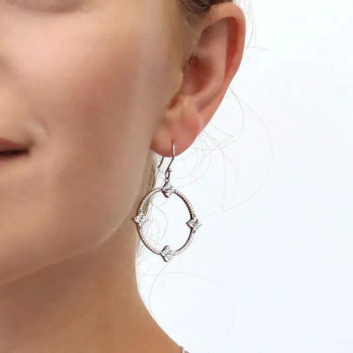 Open Circle Flower CZ Fish Hook Earrings in Sterling Silver BERRICLE Earrings