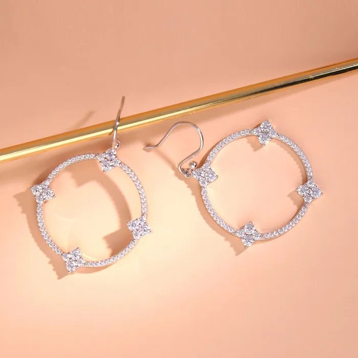 Open Circle Flower CZ Fish Hook Earrings in Sterling Silver BERRICLE Earrings
