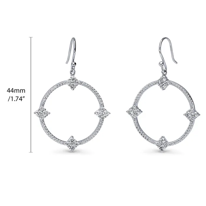 Open Circle Flower CZ Fish Hook Earrings in Sterling Silver BERRICLE Earrings
