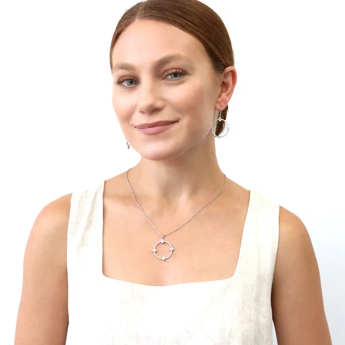 Open Circle Flower CZ Fish Hook Earrings in Sterling Silver BERRICLE Earrings