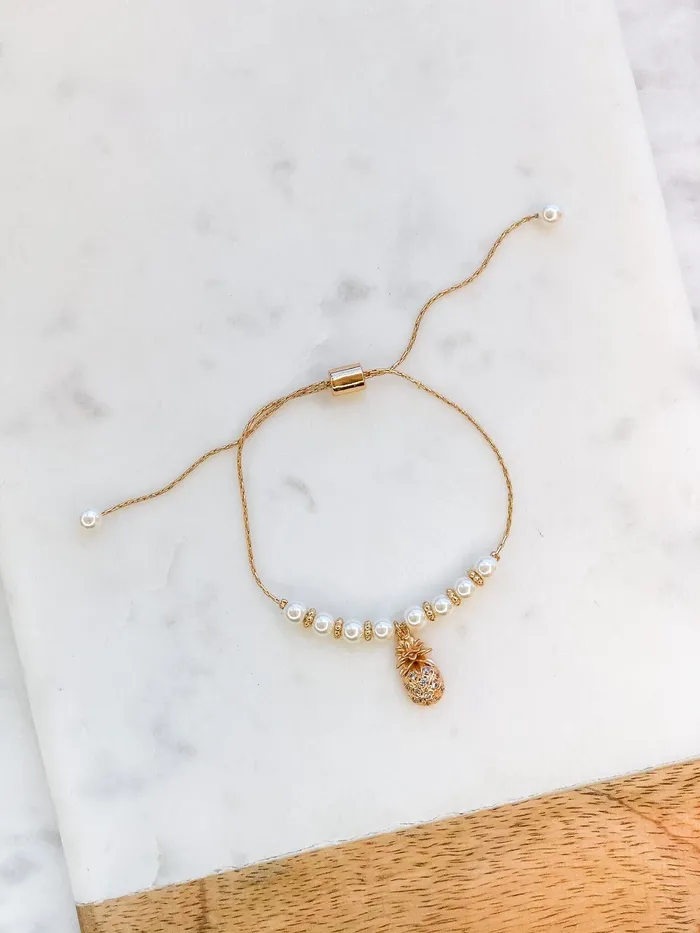 Pineapple Of My Eye Pearl Pull Bracelet Gold Prep Obsessed RNK Bracelets