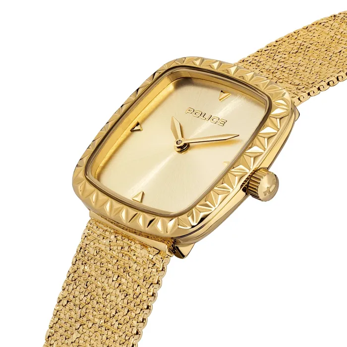 Police Bracelets Police Glamour Square Ladies Champagne Dial Gold Tone Mesh Bracelet Watch