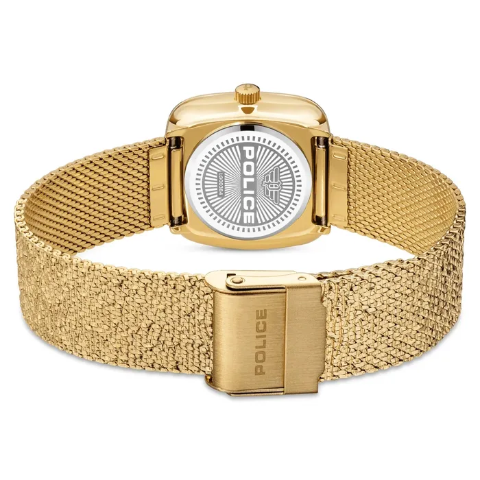 Police Bracelets Police Glamour Square Ladies Champagne Dial Gold Tone Mesh Bracelet Watch