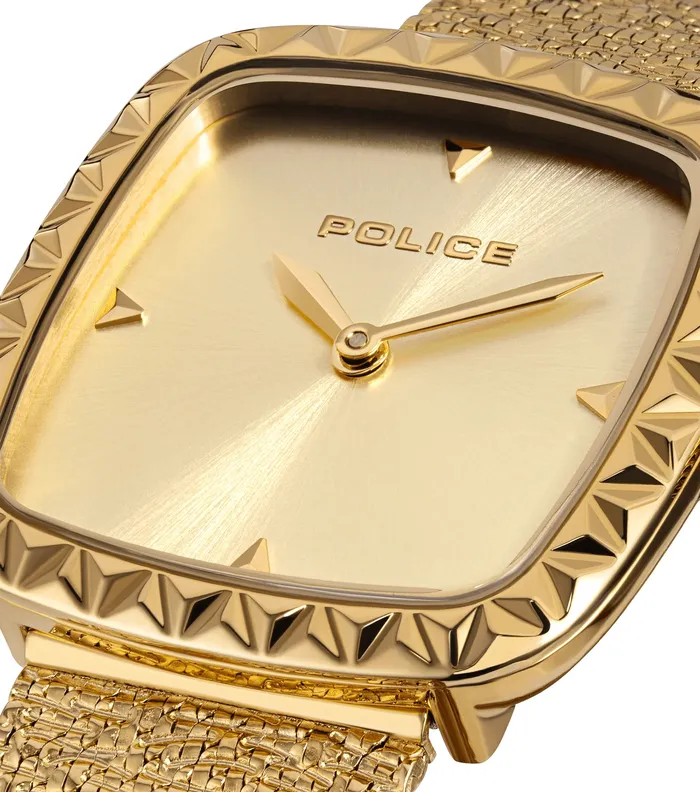 Police Bracelets Police Glamour Square Ladies Champagne Dial Gold Tone Mesh Bracelet Watch