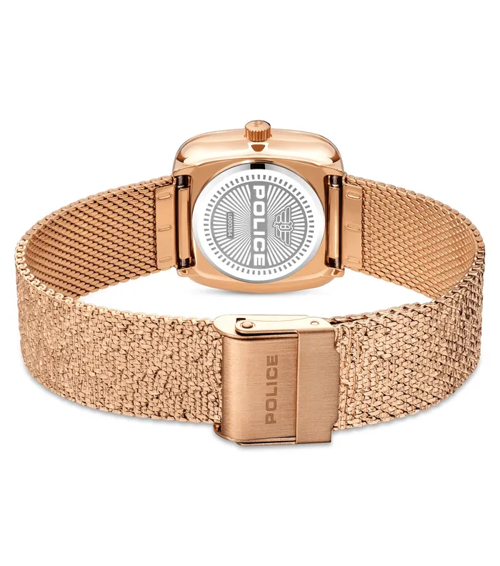 Police Bracelets Police Glamour Square Ladies Grey Satin Dial Rose Gold tone Mesh Bracelet Watch