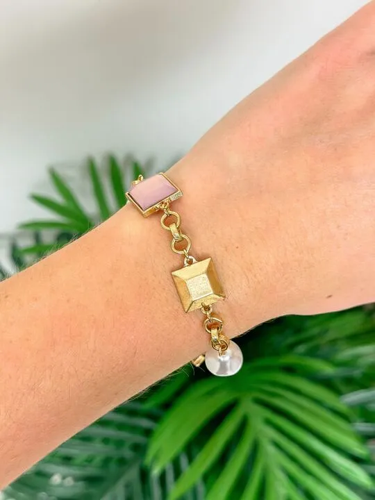 Prep Obsessed ESS Bracelets Pearl Iridescent Stone Station Bracelet Pink