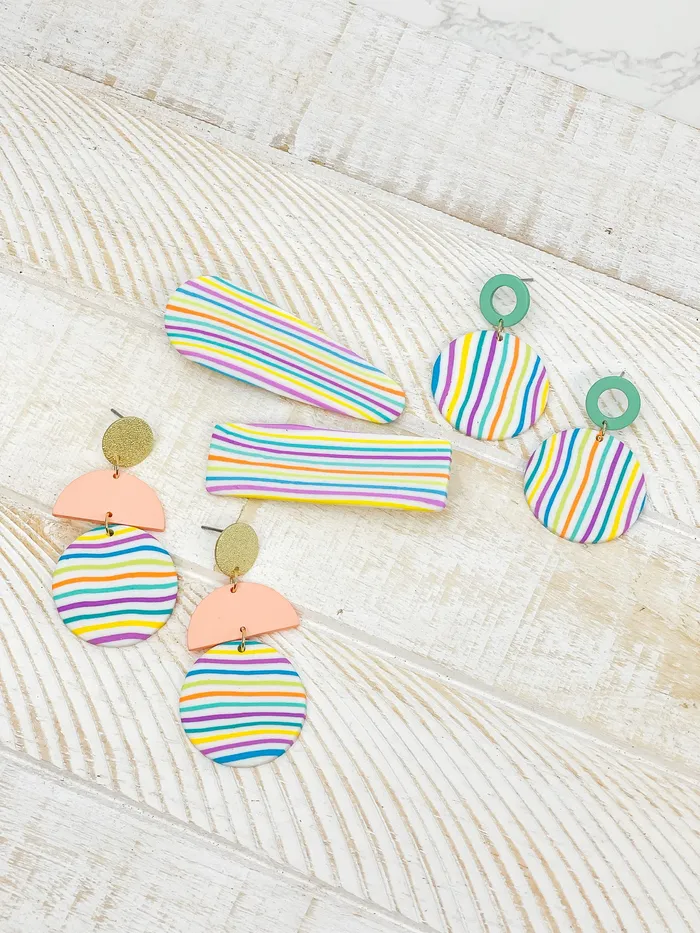 Prep Obsessed FC Geometric Circle Clay Dangle Earrings Rainbow Stripe Peach Earrings Prep Obsessed FC Geometric Circle Clay Dangle Earrings Rainbow Stripe Peach Earrings