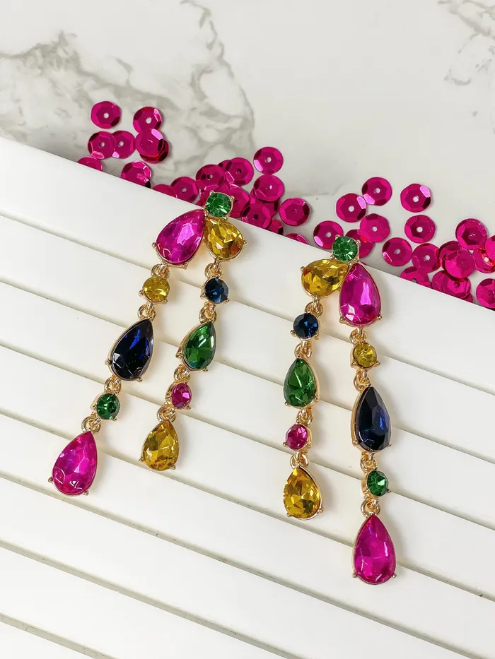 Prep Obsessed FP Pear Shape Jeweled Dangle Earrings Earrings