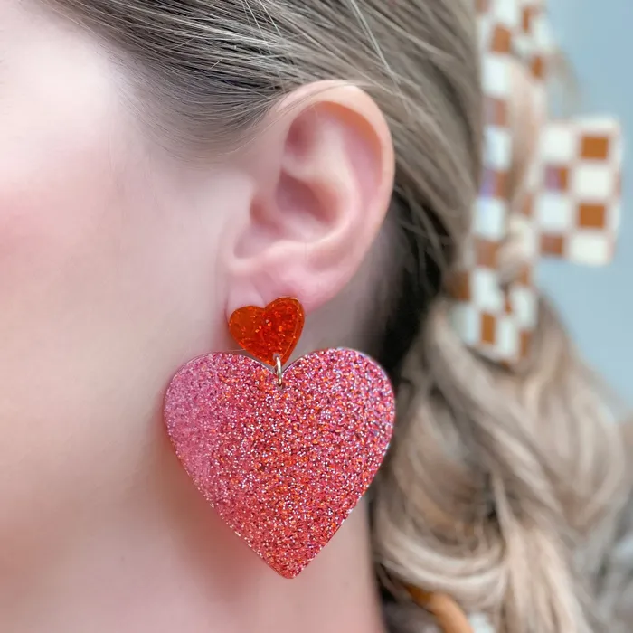 Prep Obsessed JJ Earrings Glittery Double Heart Dangle Earrings
