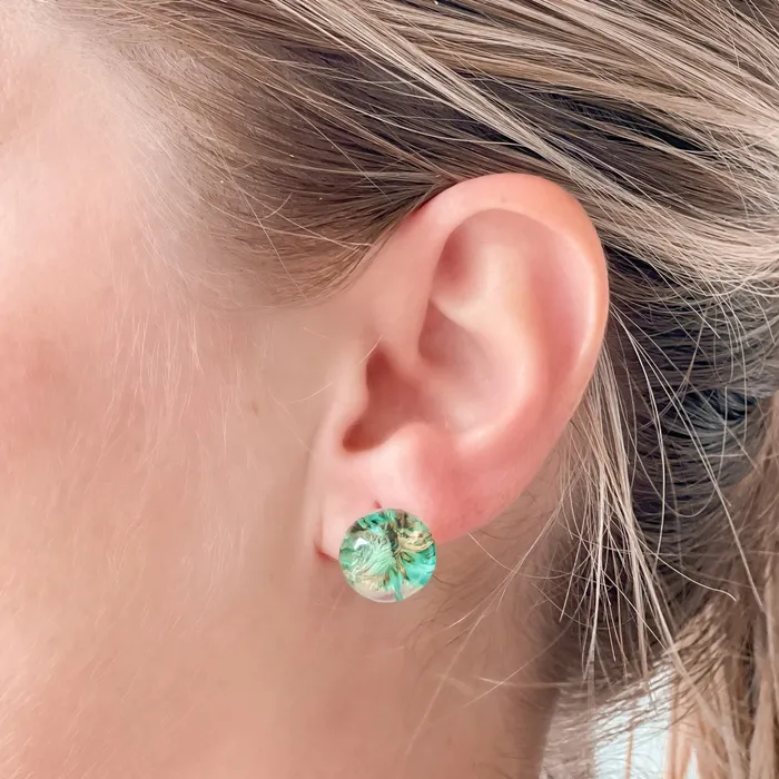Prep Obsessed JJ Earrings Pressed Flower Acrylic Stud Earrings Green
