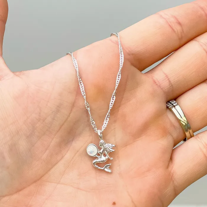 Prep Obsessed PR Necklaces Opal Mermaid Pendant Necklace Silver