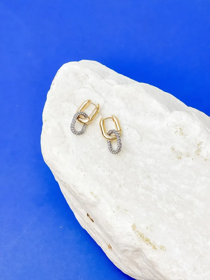 Prep Obsessed PR Pave Gold Link Dangle Earrings Earrings