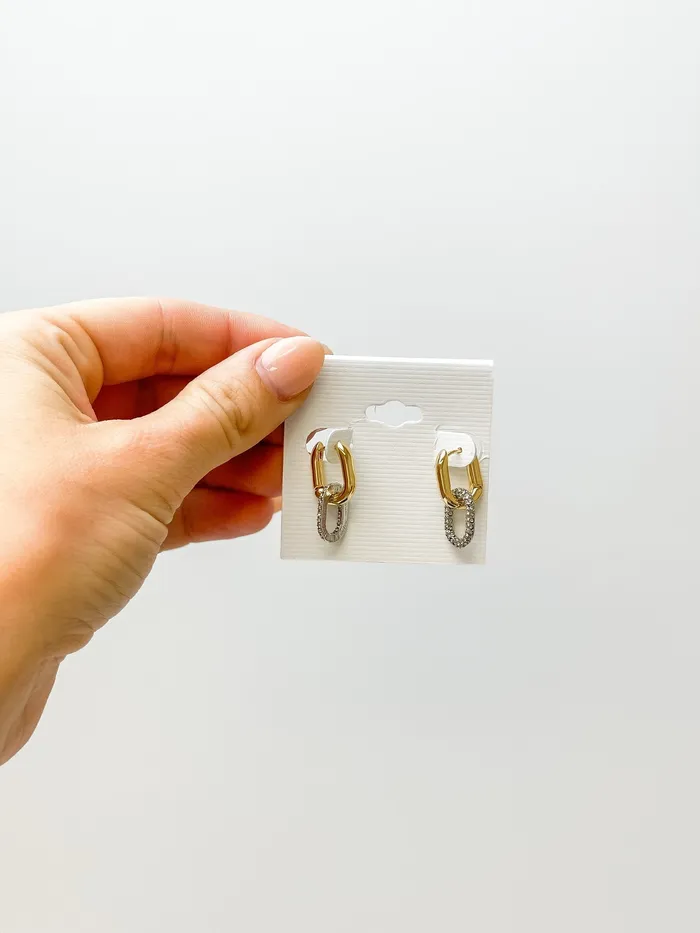 Prep Obsessed PR Pave Gold Link Dangle Earrings Earrings