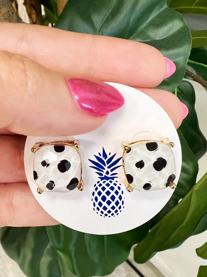 Prep Obsessed RNK Earrings Square Spotted Stud Earrings White
