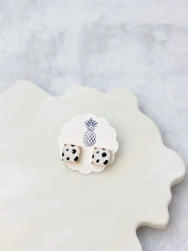 Prep Obsessed RNK Earrings Square Spotted Stud Earrings White