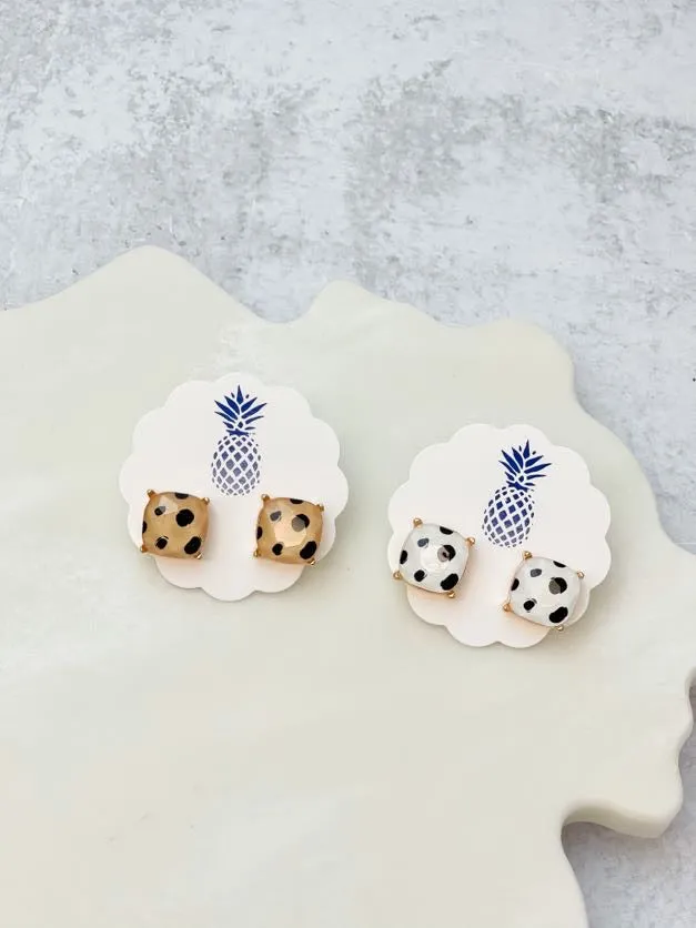Prep Obsessed RNK Earrings Square Spotted Stud Earrings White