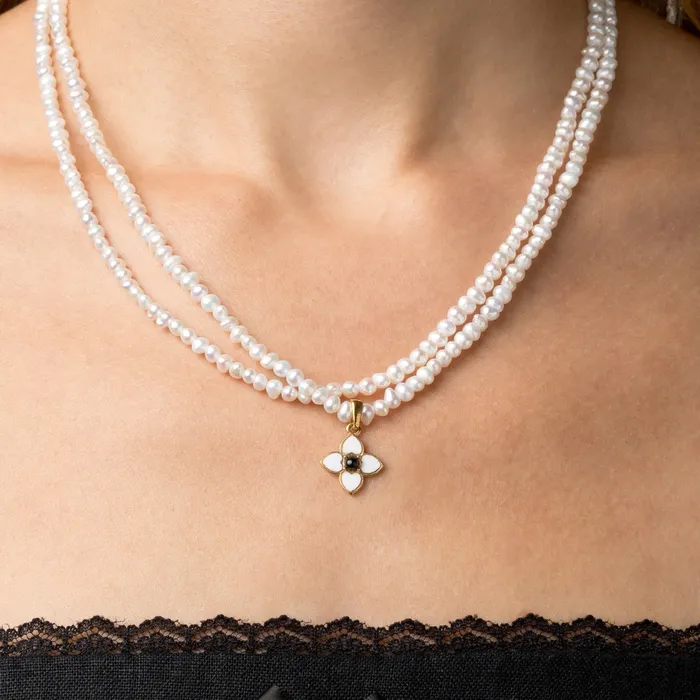 Quatrefoil Layered Pearl Necklace Hearts Valley Jewelry Necklaces
